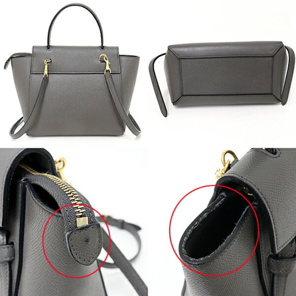 CELINE Nano Belt Bag Shoulder Handbag Grained Calfskin 189003ZVA Grey - Picture 2 of 3
